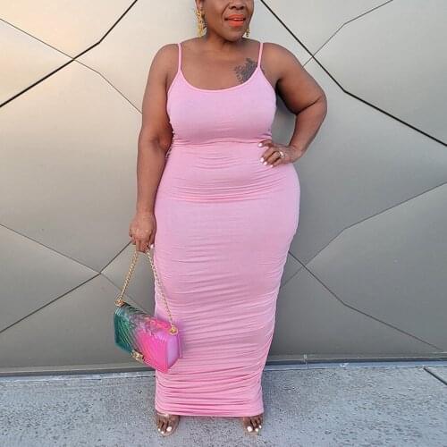Spaghetti Strap Plus Size Dresses For Women 4XL 5XL Long Bodycon Backless Ankle Length Sexy Evening Night Club Cloth Long Dress