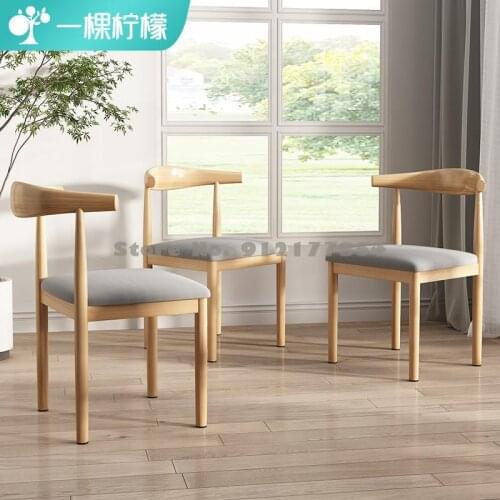 Dining chair backrest stool home Nordic desk chair modern minimalist dining chair imitation solid wood wrought iron horn chair