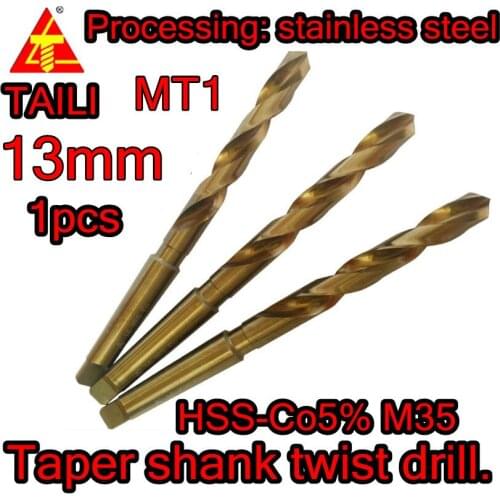 13.0mm*100L*180mm-MT1 HSS-Co5% M35 Taper shank cobalt twist drill. Processing: stainless steel Free shipping
