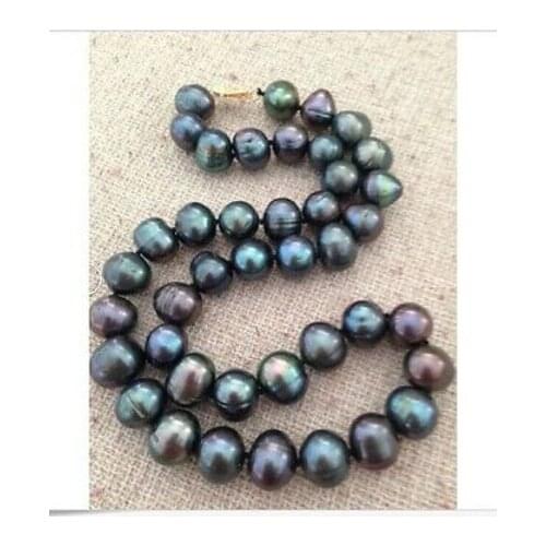 TAHITIAN 11-12MMSOUTH SEA BLACK BLUE PEARL NECKLACE 18inch