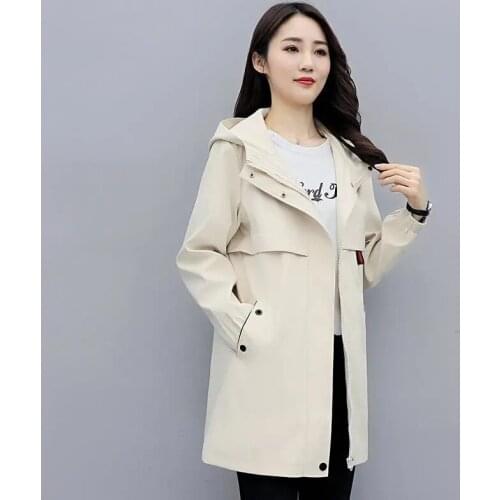 Spring Autumn Trench Coat With Lining Women Hooded Long Windbreakers Plus Size Loose Overcoat Fashion Slim Basic Coat Zipper New