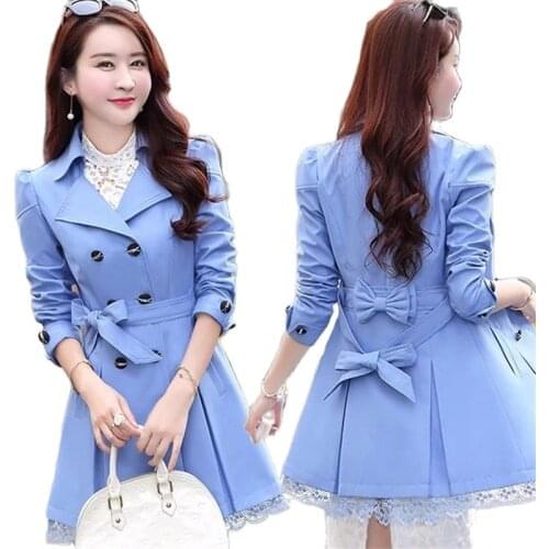 Spring Female Trench Coat 2021Turn-down Collar Slim Fit Double Breasted Long Coat Plus Size 3XL Office Lady Elegant Windbreaker