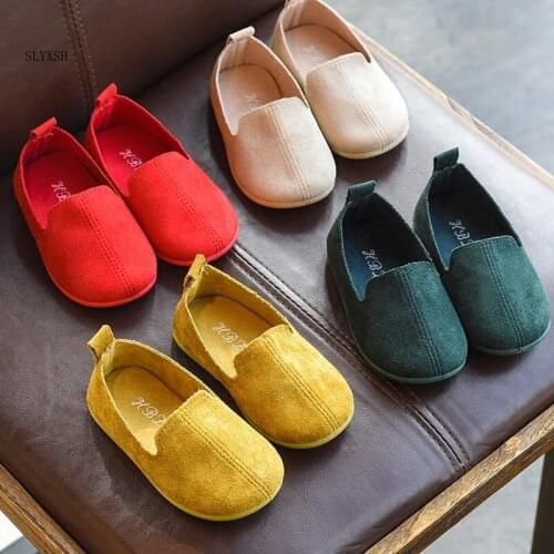 SLYXSH New Spring Autumn 2018 Girls Shoes Size 22-33 Children Party Dress Shoes Girls Solid Color Suede Leather Flat Shoes
