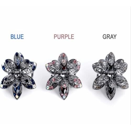 Vintage Big Crystal Flower Hair Claws Wedding Hair Clips Women Hair Jewelry With Gorgeous Ancient Silver Hair Accessories 3 Colo