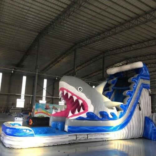 Factory customized PVC material large size shark Inflatable Slide with pool Bouncy Slide for commerical use