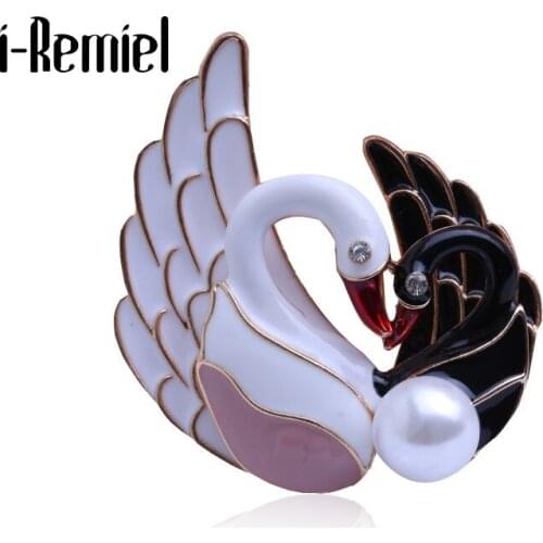 Fashion Black and White Swan Brooch Pins Enamel Crystal Pearl Lapel Pin and Brooches Jewelry Luxulry Gifts for Women Accessories