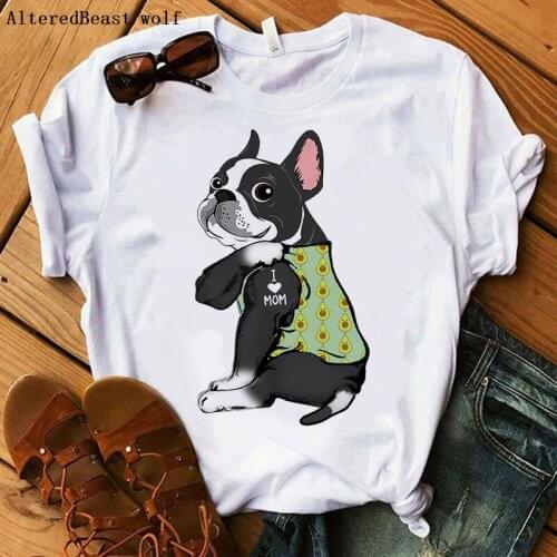 2021 Boston Terrier Mom Tshirt Women Harajuku I Love Mom Avocado Print T-shirt Summer O-neck Short Sleeve Clothes T Shirt Female