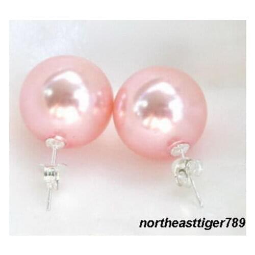 Wholesale good 10mm Pink South Sea Shell Pearl Stud Earrings Fine Womans jewelry Genuine European style ladys Jewelry