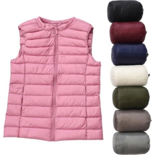 2021 Spring Autumn O - Neck Womans Ultra Light Down Vest Zipper Waistcoat Warm Liner Vest Portable Duck down Vest
