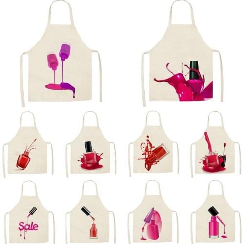 1Pcs Kitchen Apron Colorful Nail Polish women Printed Sleeveless Cotton Linen Aprons for Men Women Home Cleaning Tools 55*68cm
