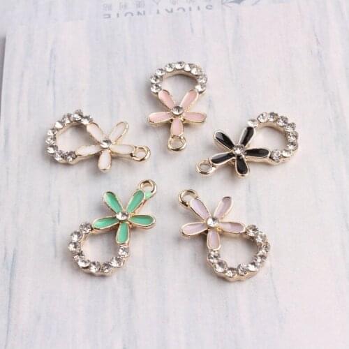10pcs/lot Quality Alloy Drop Oil Charms Rhinestone Flowers Ring Charms for Bracelet Necklace DIY Jewelry Accessories Making