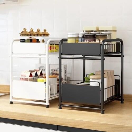 2 Layer Drawer Organizer Cabinet Basket Pull Out Under The Sink Desktop Kitchen Bathroom Storage
