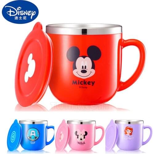 260ML Baby Water Cup Minnie Mickey Milk Feeding Cup Kids Creative Drink Water Cups Training Drinkware Cup Stainless Steel Mugs