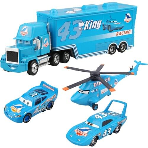 4Pcs Disney Pixar Cars 2 Lightning McQueen The King Aircraft Mack Uncle Track 1:55 Diecast Metal Alloy Modle Gifts Kids Toys