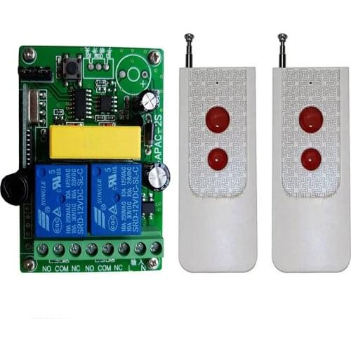 433MHz Universal Wireless Remote Control AC220V 2CH rf Relay Receiver and Transmitters for Universal Garage and Light Control