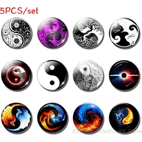 5PCS/SET Yin Yang Tree of Life 25MM Glass Cabochon Tai Chi Craft Supplies Life Tree Jewelry Findings Making Crafts Handmade Art