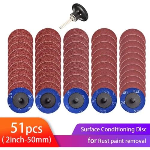 51Pcs Roloc Quick Change Discs set 2 inch A/O Sanding Discs with 1/4" Holder Surface Conditioning Discs for Die Grinder