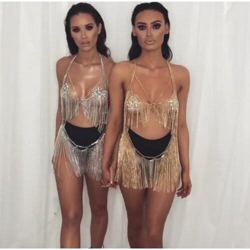 Bohemia Sexy Bikini Beach Harness Bra Waist Chain Long Tassel Net Grid Body Jewelry for Women Girl Statement Body Jewelry
