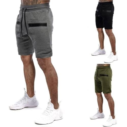 Spring Summer New Mens Five-point Pants Solid Color Pocket Zipper Drawstring Sports Casual Shorts Men -40