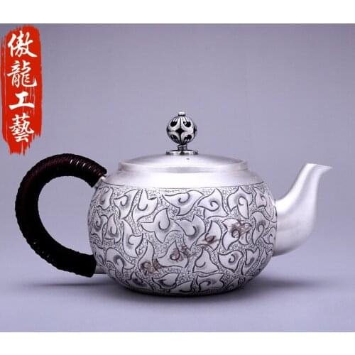 Teapot, kettle, hot water teapot, iron teapot, stainless steel kettle, tea bowl, nine-piece set, handmade S999 sterling silver t