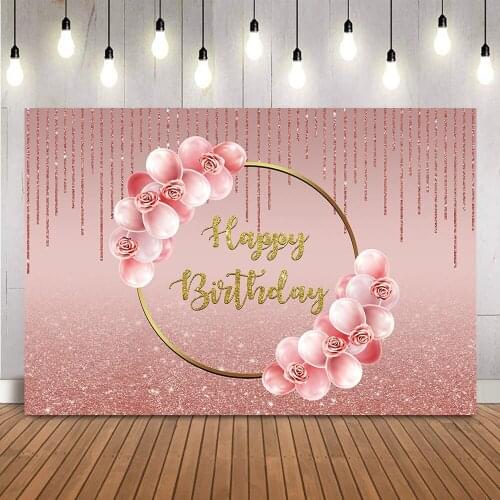 Pink Glitter Dot Backdrop for Girl Birthday Party Decoration Banner 16th 18th 21th 30th Happy Birthday Background for photo prop