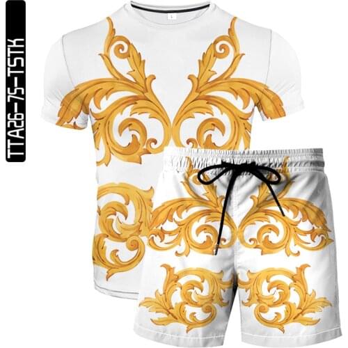 Printed Shorts Short-sleeved T-shirt 2021 Summer Mens Sports and Leisure Suit Retro Round Neck Top Shorts Trend Mens Clothing