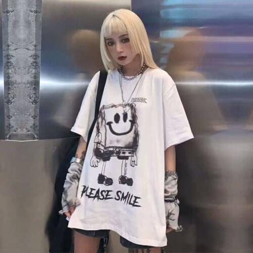 Harajuku Cute Cartoon T-Shirt Women Hip Hop Chinese Tshirt Streetwear Half Sleeve Kawaii Printed Tees Casual Loose T Shirts