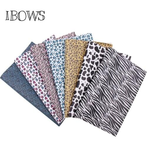 IBOWS 22*30cm Snythetic Leather Cow Leopard Printed Faux Leather Fabric for DIY Hair Bows Accessories Handmade Bags Vinyl Fabric