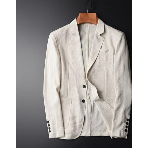 Classic Blazer Man New Imitation Linen Suit Jacket Spring Autumn Casual Male Single Breasted High Quality Size M-L 3XL 4XL