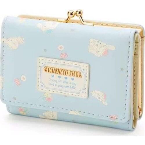 Anime Dog Face Blue Leather Anime Tri-fold Wallets Short Ladies Money Bag Clips Purses