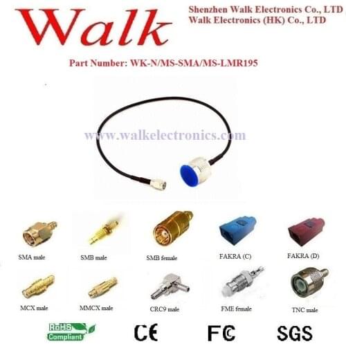 LMR195 cable assembly: N male straight to SMA male straight with LMR195