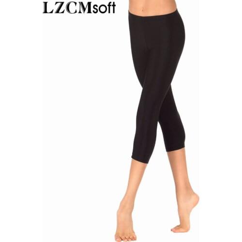 LZCMsoft Child Spandex Lycra Low Waisted Dance Pants Girls Elastic Waistband Gymnastics Leggings 3/4 Fitness Capris For Kids