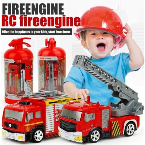 Simulation Toy mini Fire Truck With LED Lights Boy Toy Remote Education Electric Toy With PVC Cylinder Remote Control Car