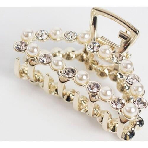 Fashion Women Crystal Hair Clip Claws Female Simulated Pearls Hairpin Barrette Hair Accessories Length 4.8-4.9cm