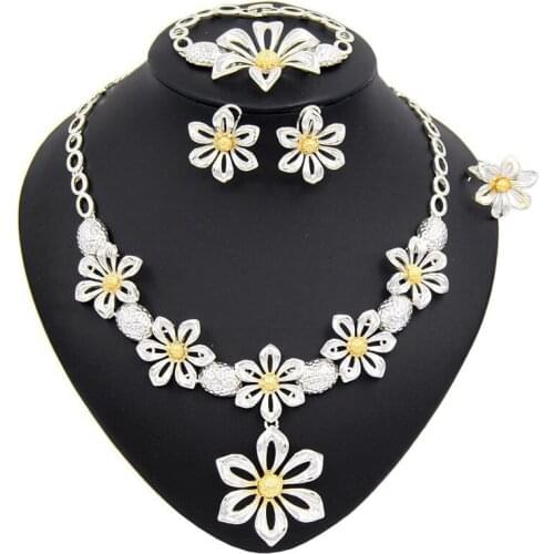 Yulaili Dubai Gold Jewelry Sets Bridal Flower Shape Pendant Necklace Stud Earrings Charm Bracelet Ring Accessories for Women