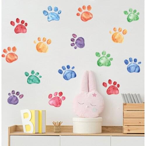 DIY Cartoon Dog Footprint Wall Mural Stickers Kids Bedroom Decoration Living Room Home Decor Nursery Decal House Wall Art Poster