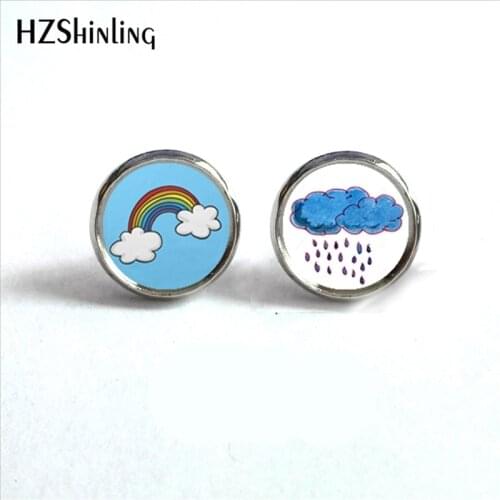 ED-0038 New Arrival Rainbow and Rain Earrings Cartoon Rainbow and Cloud Glass Dome Funny Stud Earrings Wholesale HZ4