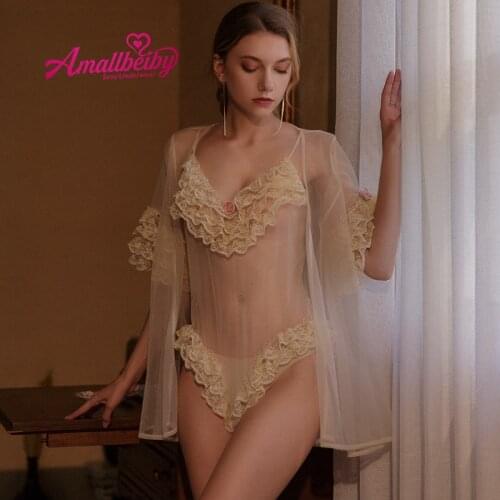 French Fairy Nightwear Princess Women Sexy Pajamas Lace V Neck Bathrobe Bride Sleepwear Ruffles Soft Tulle Robes Dropshipping