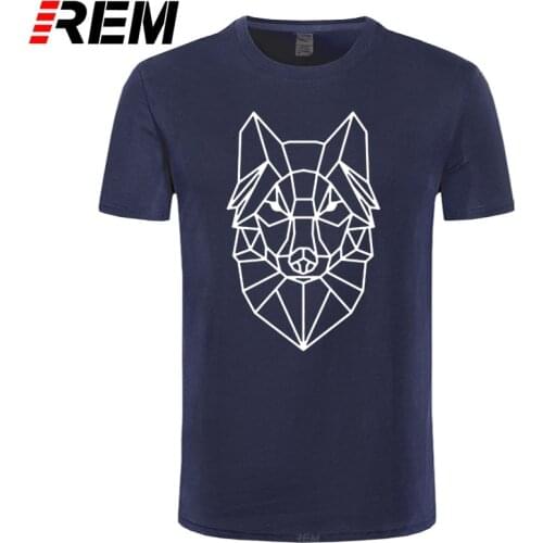 REM Cartoon Geometric Wolf Animal T-shirt Teens Fashion Tshirt Cute Animal Wolf Head Men T Shirts Simple Line Art Design Tees