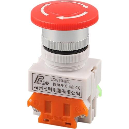 Self Locking Emergency Stop Push Button Switch AC 660V 10A Red Mushroom Cap 1NO 1NC DPST Switches