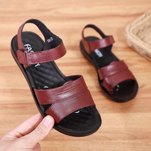 2021 New Summer Peep Toe Sandals Cowhide Comfortable Flat Sandals Soft Leather Shoes for Women Big Size Summer Shoes