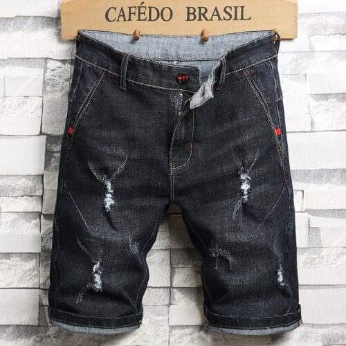 Fashion Streetwear Hip Hop Hole Brand Elastic Force Regular Fit Denim Short Summer New Classic Mens Vintage Ripped Jeans Shorts