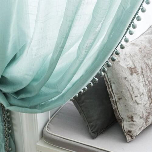 American Country Thickened Cotton Linen Tulle for Living room French Window Mint Green All-match Minimalism Voile Curtain AD1943