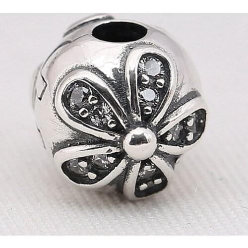 S925 DIY Jewelry Dazzling Daisies Clips Stoppers Charm fit Lady Bracelet Bangle Crystals Clear CZ