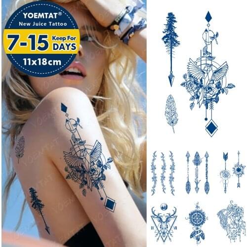Juice Lasting Ink Tattoos Body Art Waterproof Temporary Tattoo Sticker Simple Bird Rose Tatoo Arm Fake Arrow Flower Tatto Women