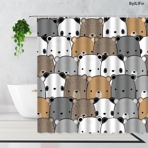 Funny Cartoon Animal Waterproof Shower Curtains Cute White Yellow Bear Print Childrens Bathroom Curtain Fabric With Hooks Decor