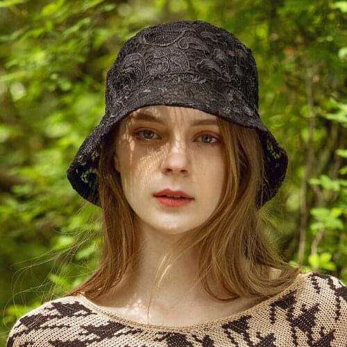 B-7957 Adult Summer Bucket Hats Spring Travel Japanese White Lace Hats Sunbonnet Korean Fashion All-match Fisherman Hat