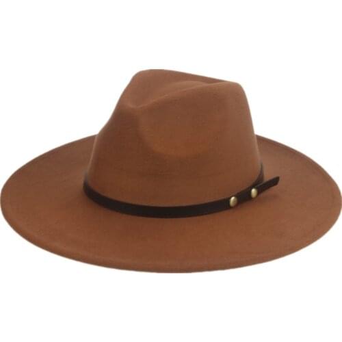 Fedoras women hats panama big brim 9.5cm solid belt casual khaki camel yellow green outdoor classic formal dress men women hats