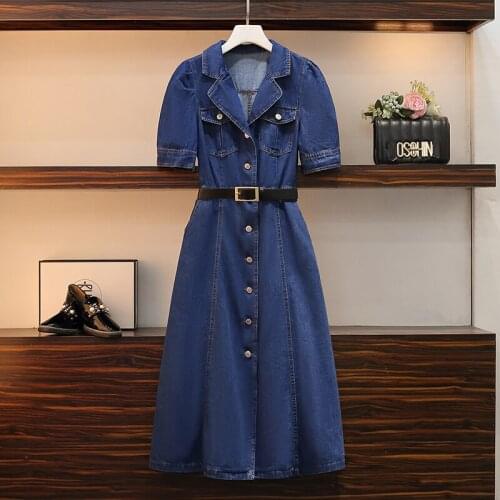 Large Size Vintage Long Dress Chic 2021 Hot Slim Summer Short Sleeves Cowboy Prom Gentle Women Denim Vestidos Robes Femme