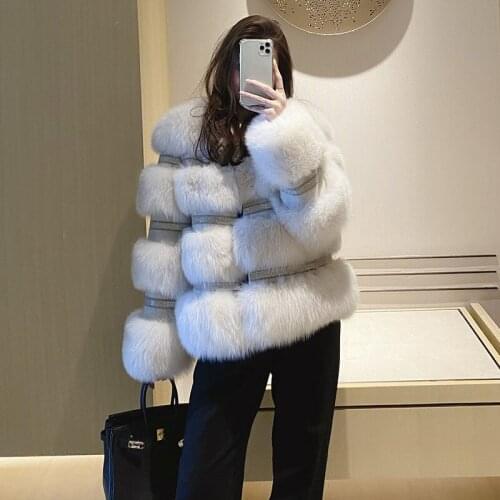 Autumn Winter 2020 New Whole Skin Fox Fur Grass Medium Long for Women Coat Real Fur Jacket with Diamond High Quality Thick Warm